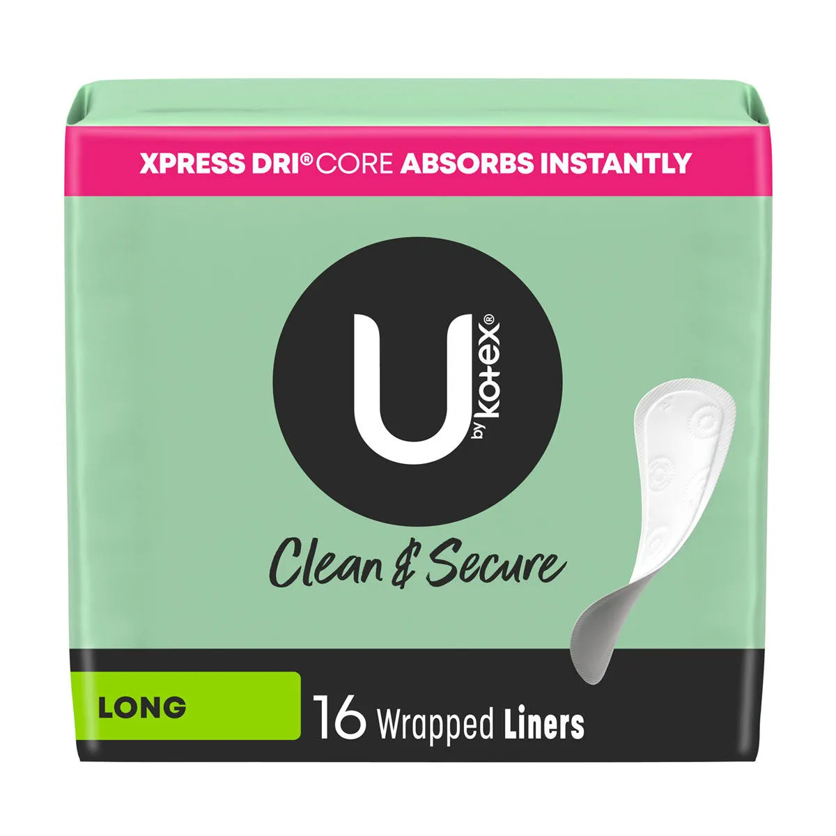 U by Kotex Clean & Secure Wrapped Liners, Light Absorbency, Long Length, 16 ct