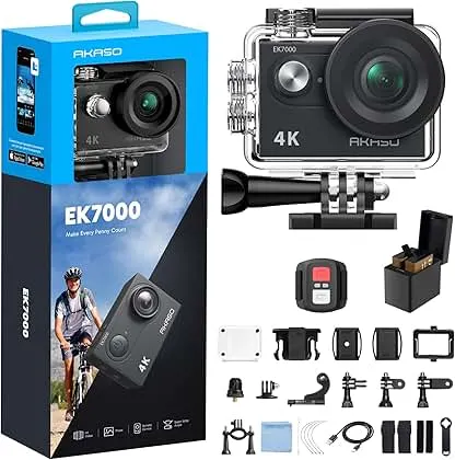 AKASO EK7000 4K30FPS 20MP WiFi Action Camera with EIS Ultra HD 131FT Waterproof Underwater Camera Remote Control 4X Zoom Support External Microphone Black AKASO EK7000 4K30FPS 20MP WiFi Action Camera wit…