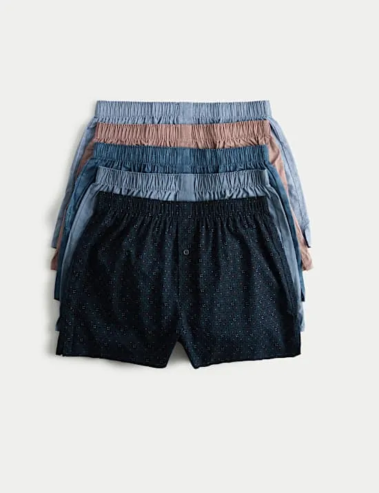 5 Pack Pure Cotton Foulard Woven Boxers