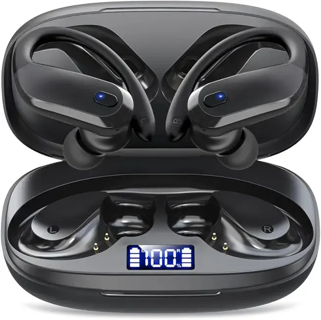 Wireless Earbuds,Bluetooth 5.4 Ear buds,Sport Headphones with Earhooks,IPX7 Waterproof Bluetooth Headphones,80H Playtime Earbuds,Weight 7.8g,Noise Cancelling Mic for Earphones Running & Workout-Black