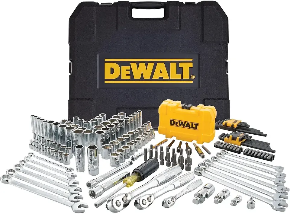 DEWALT Mechanic Tool Set with Case, Socket Set Metric and Standard Full, 1/4" & 3/8" Drive, Hex Keys and Specialty Tools, 168-Piece (DWMT73803)