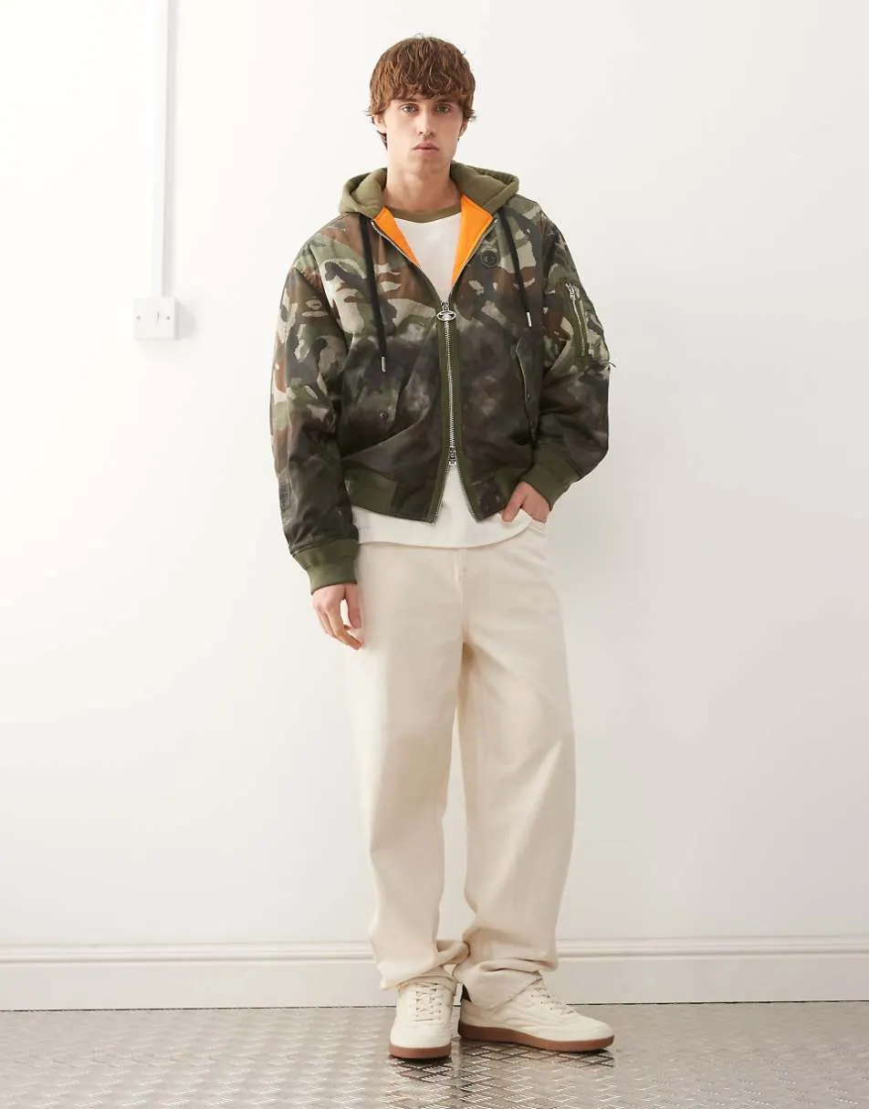 Aape by A Bathing Ape heavyweight hooded bomber jacket in dark camo print