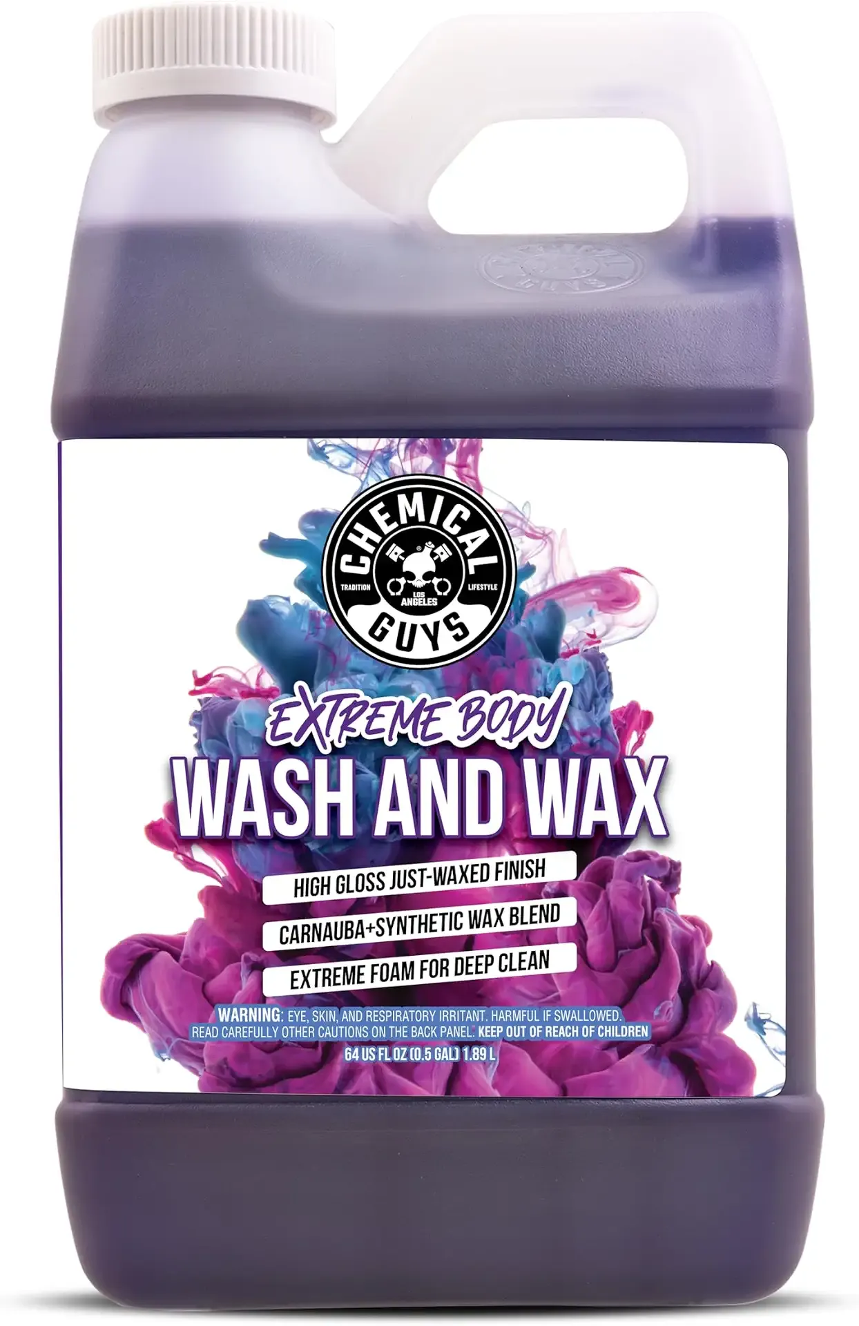Chemical Guys, Extreme Bodywash & Wax Car Wash Soap, Grape Scent, 64 oz | Thick clinging foam in cannons, guns or buckets, carnauba adds gloss, gentle on wax and sealant, grape scent