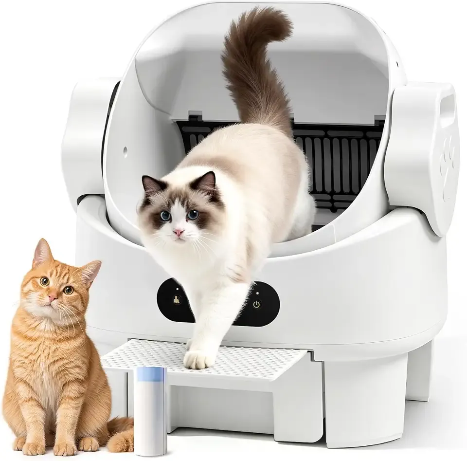 Open Top Automatic Self Cleaning XL Multiple Cat Litter Box, White | Multi-Sensor Safety, Ultra-Quiet, Easy Setup, Large Waste Bin, Rinse-Clean in Seconds, for Multi-Cat Homes