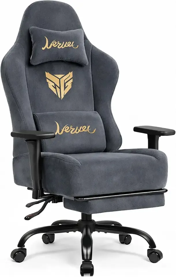 Video Gaming Chair for Adults with Footrest, Ergonomic Computer Chair, Gray | 3D Adjustable Armrests, 21-Inch Wide Wingless Seat, Pocket Springs, Breathable Faux Suede, 140° Recline, 440 lb Capacity