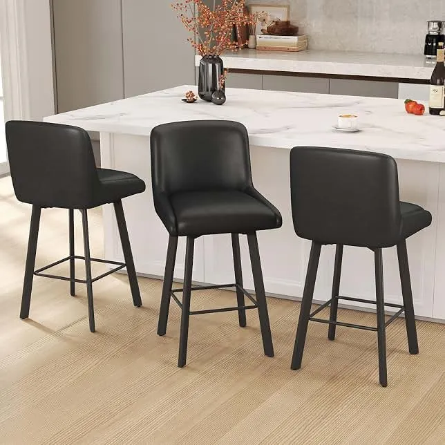 SAECKBERG Swivel Bar Stools, 26''H Upholstered Barstools with Backs, Modern Counter Height Bar Stool Chairs for Kitchen Island, Metal Leg…