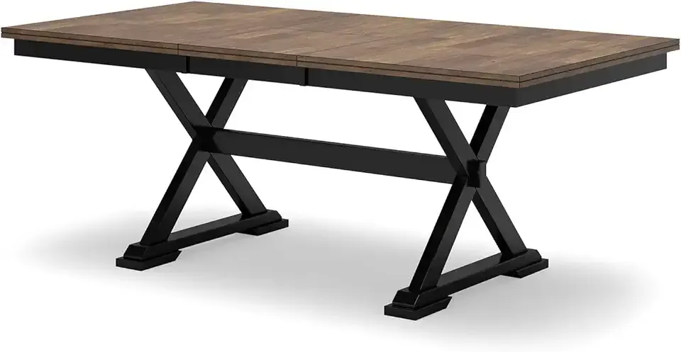 Signature Design by Ashley Wildenauer Dining Extension Table, Self-Storing Butterfly Leaf, Seats 8, Hardwood Solids, 40" W x 78" D x 30.13" H, Black & Dark Brown