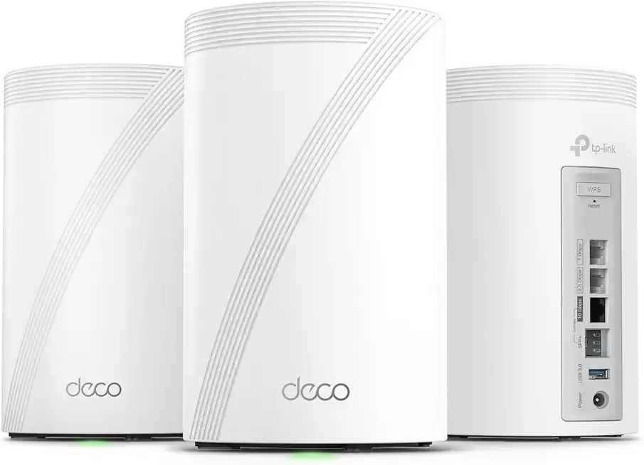 TP-Link Deco 7 Pro BE17000 Tri-Band Wi-Fi 7 Whole Home Mesh System | 9-Stream 17Gbps | 10G RJ45/SFP+ Combo | Multi-Gig Wired Backhaul | Up to 8500 Sq.ft | HomeShield, MLO, 320 MHz (Deco BE77 3-Pack)