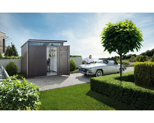 Plechový zahradní domek Biohort AvantGarde A5 dvoukřídlé dveře 254 x 174 cm tmavě šedý metalický