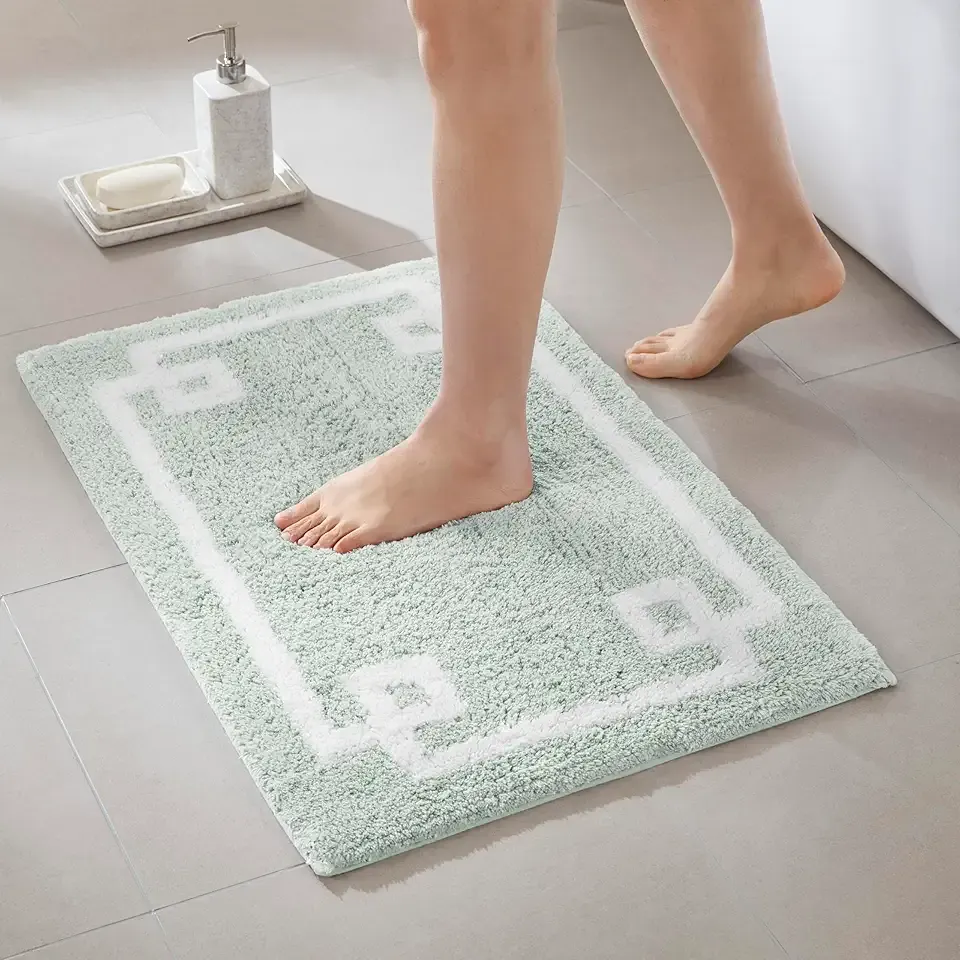Madison Park Evan 100% Cotton Bathroom Rug Non Slip Backing-Luxrurious Tufted Plush Bath Mat Absorbent, Quick Dry, Spa Design Shower Room Décor, 20x30, Seafoam