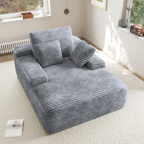 Magic Home Memory Foam 67 in. Oversized Square Arm Corduroy Rectangle Sectional Sofa with Throw Pillows in. Gray, No Assembly