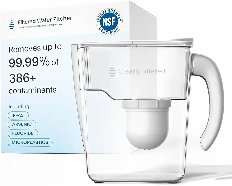 Clearly Filtered Water Filter Pitcher, 10 Cup BPA Free Water Filtration | Targets up to 365+ Contaminants, Reduces Fluoride, Lead, PFAS, Arsenic, Microplastics, Chlorine, NSF Certified, BPA Free