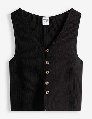 Top in maglia - Bottoni decorativi - nero