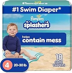 Pampers Swim Diapers - Splashers - Size 4, 18 Count, Gap-Free Disposable Baby Swimming Pants Pampers Swim Diapers - Splashers - Size 4,…