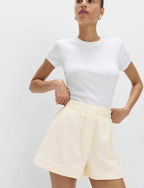 Cotton Blend High Waisted Shorts