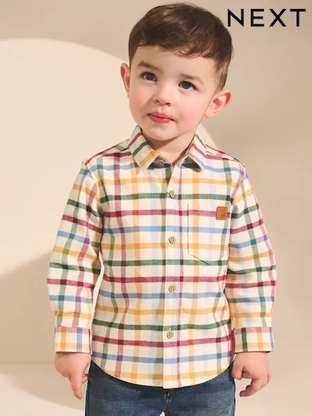 Ecru Bright Gingham Check Long Sleeve Character Shirt (3mths-7yrs)