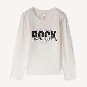 T-shirt manches longues print Rock à sequins fille
