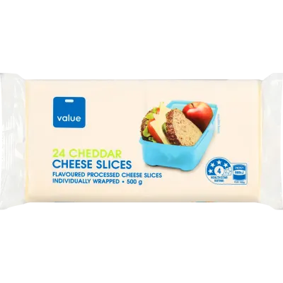 Value Cheddar Flavoured Processed Cheese Slices