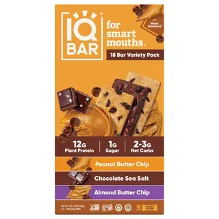 IQBAR Plant Protein Bars, Variety Pack, 1.6 oz, 18-count