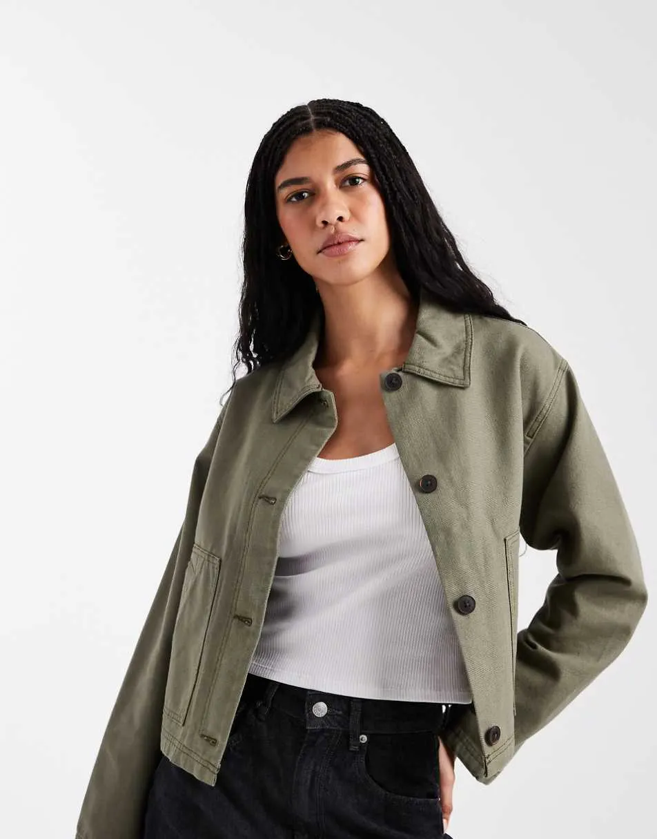 ASOS DESIGN short cotton harrington jacket in khaki