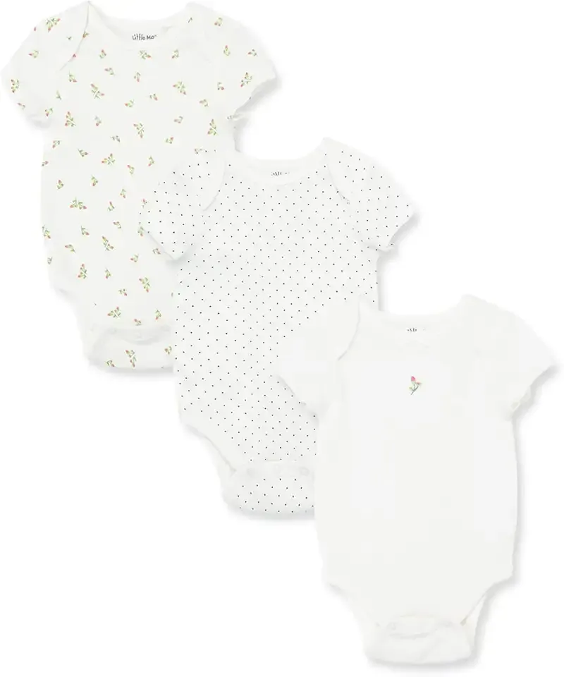 Clothes for Baby Girls’ 3-Pack 100% Cotton Bodysuits with Full Snap Closures, Baby Essentials, Newborn to 9 Months