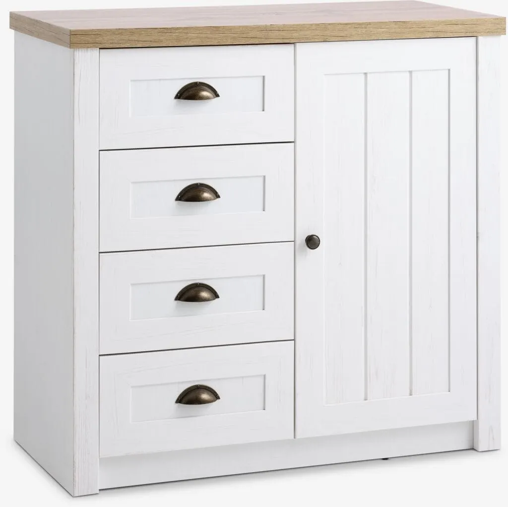 Cassettiera 4 cass 1 anta MARKSKEL bianco/col.rov.selv.nat.