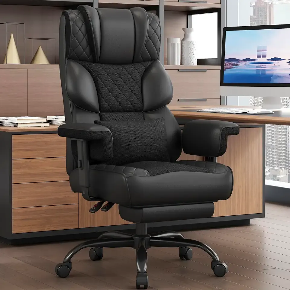 Office Chair, Desk Chair with Soft Adjustable Armrests, Ergonomic High Back Gaming Chair with Lumbar Support, Executive Computer Chairs with Footrest (PU Leather, Black)