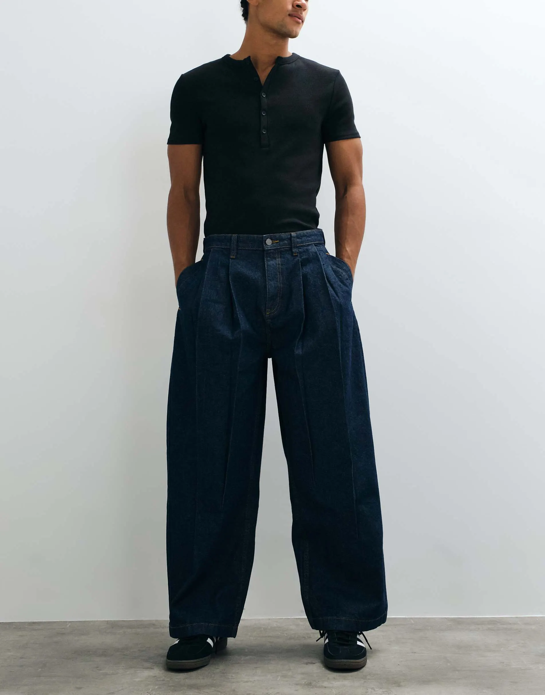 ASOS DESIGN barrel jeans in raw indigo denim with pleats