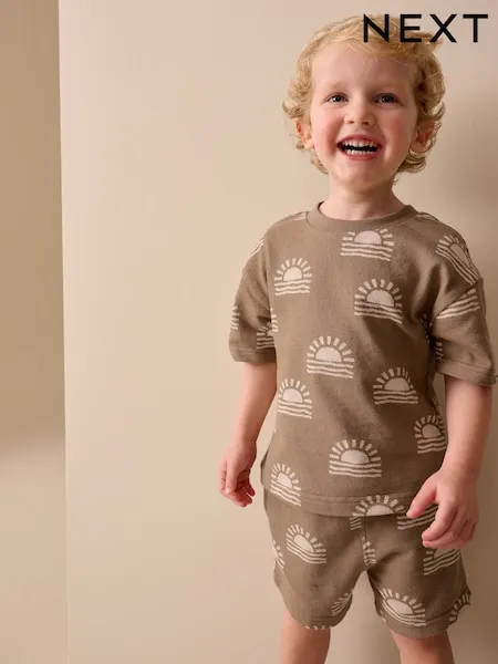 Brown Sun Short Sleeve All-Over Print T-Shirt and Shorts Set (3mths-7yrs)