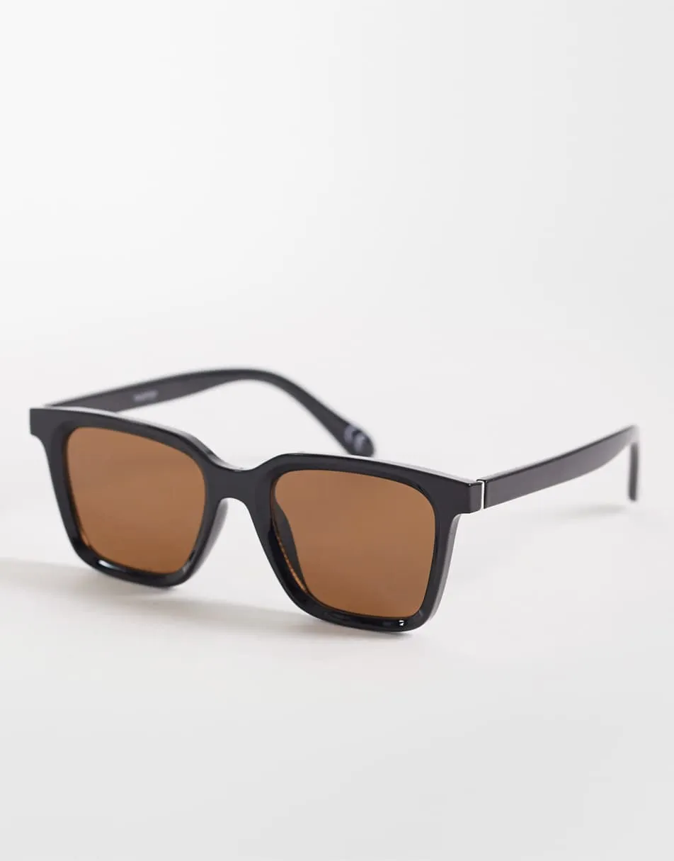 ASOS DESIGN square sunglasses in black frame with brown lens