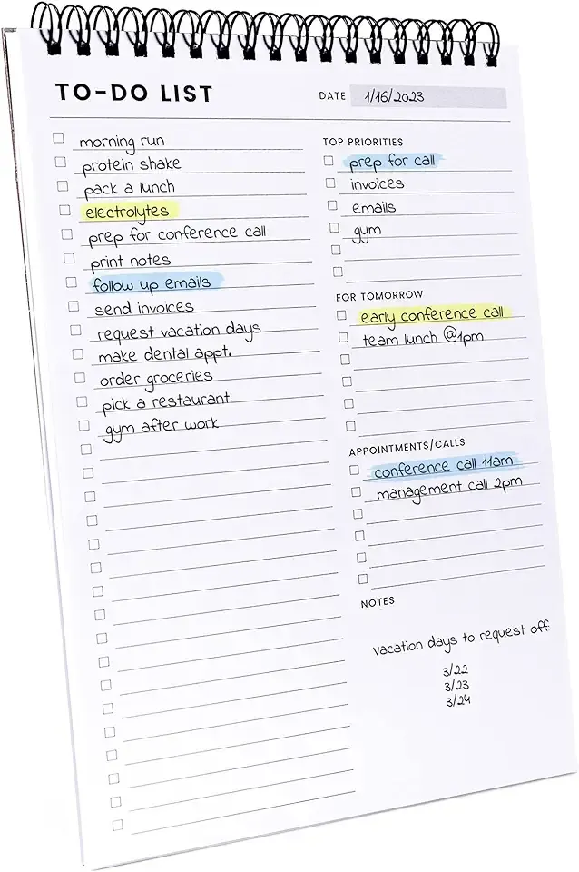 To Do List Notepad: With Multiple Functional Sections - 6.5 x 9.8" 60 Sheets - Spiral Daily Planner Notebook - Task CheckList Organizer Agenda Pad for Work - Note & Todo List Organization Notebooks