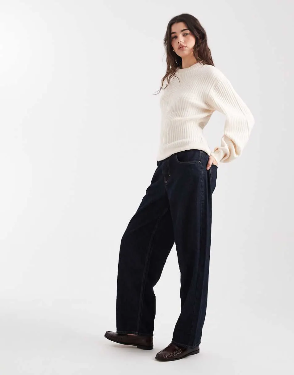 ASOS DESIGN crew neck rib detail jumper in cream