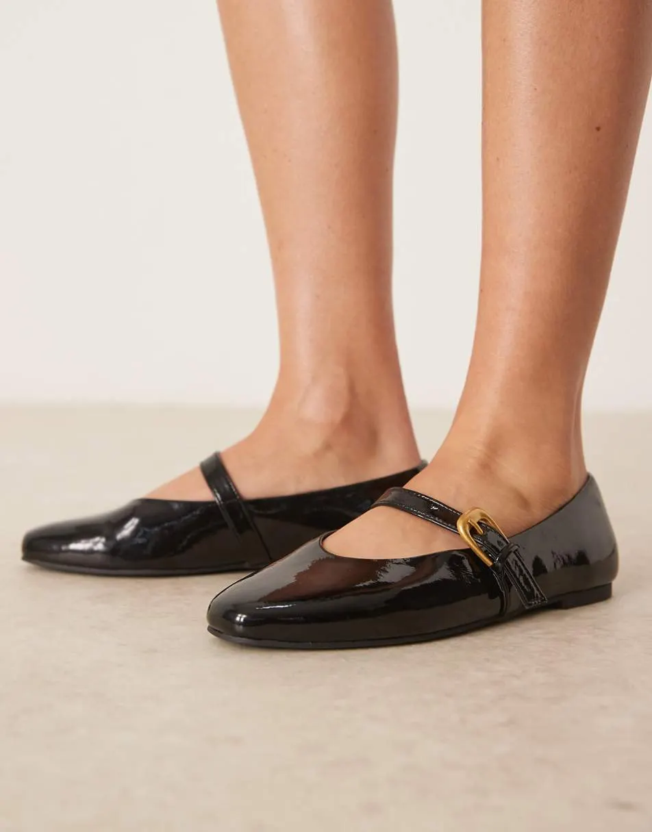 ASOS DESIGN Leah mary jane ballets in black patent