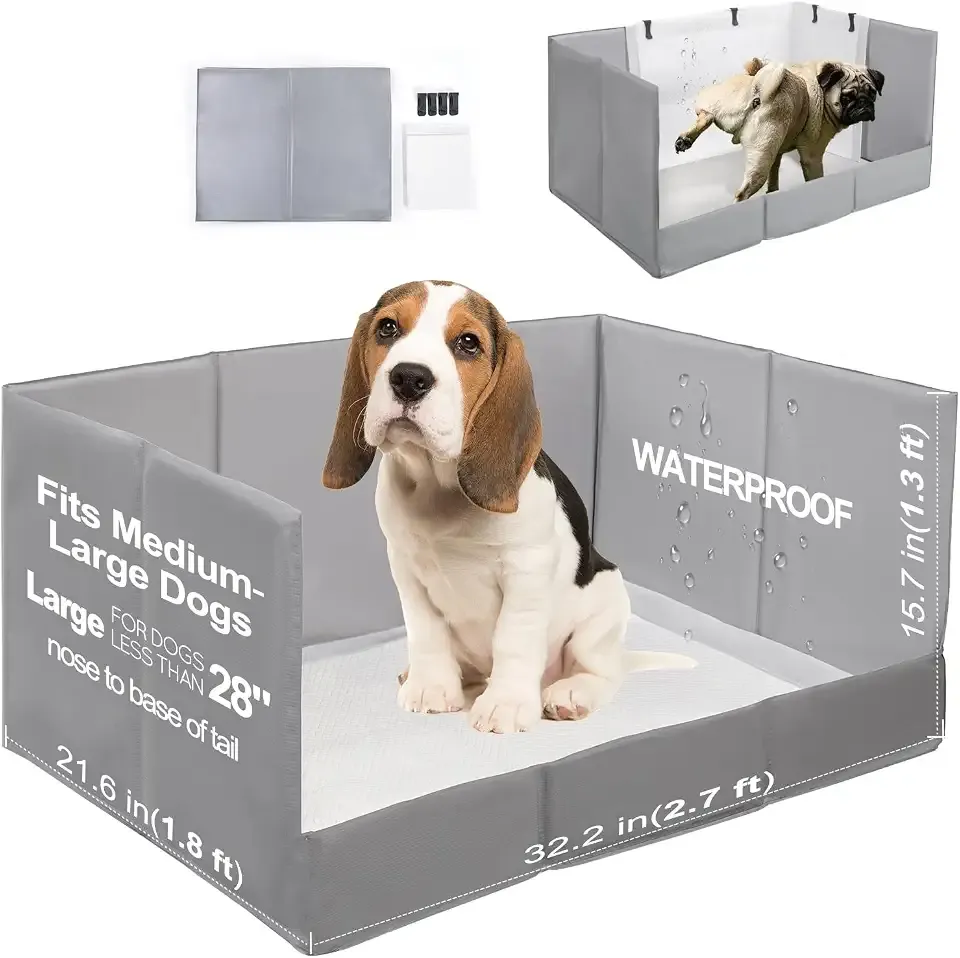 HQ4US 4LEGS Dog Litter Box Indoor High Walls, Puppy Pee Pad Holder Foldable