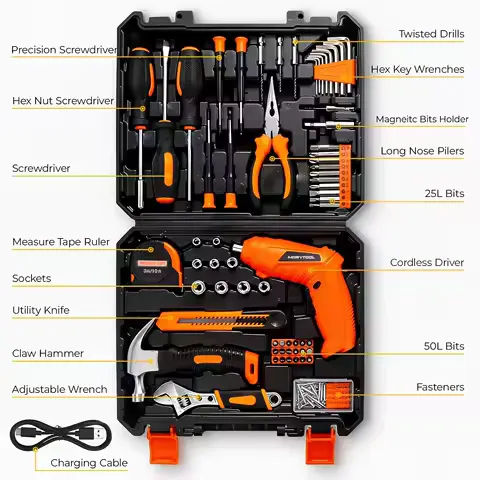 140/152/57 Piece Tool Set, Tool Box with 4/12V Cordless Drill, Home Repair Hand Tool Kit, General Drill Set for DIY House Repair
