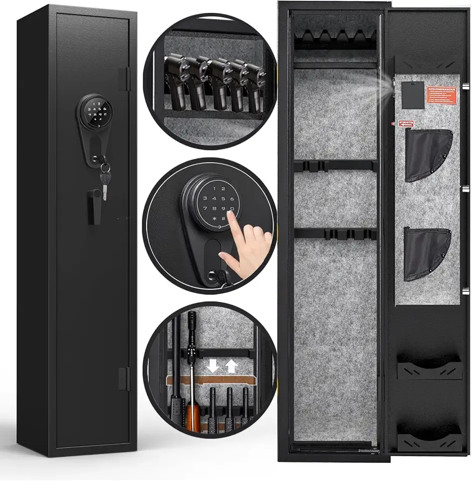 KAER 3-5 Gun Safes for Home Rifle and Pistols, Quick Access Safes for Shotguns, cabinets with Adjustable Rack, Pockets and Removable Shelf