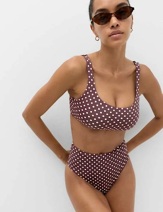 Printed Cropped Scoop Neck Bikini Top