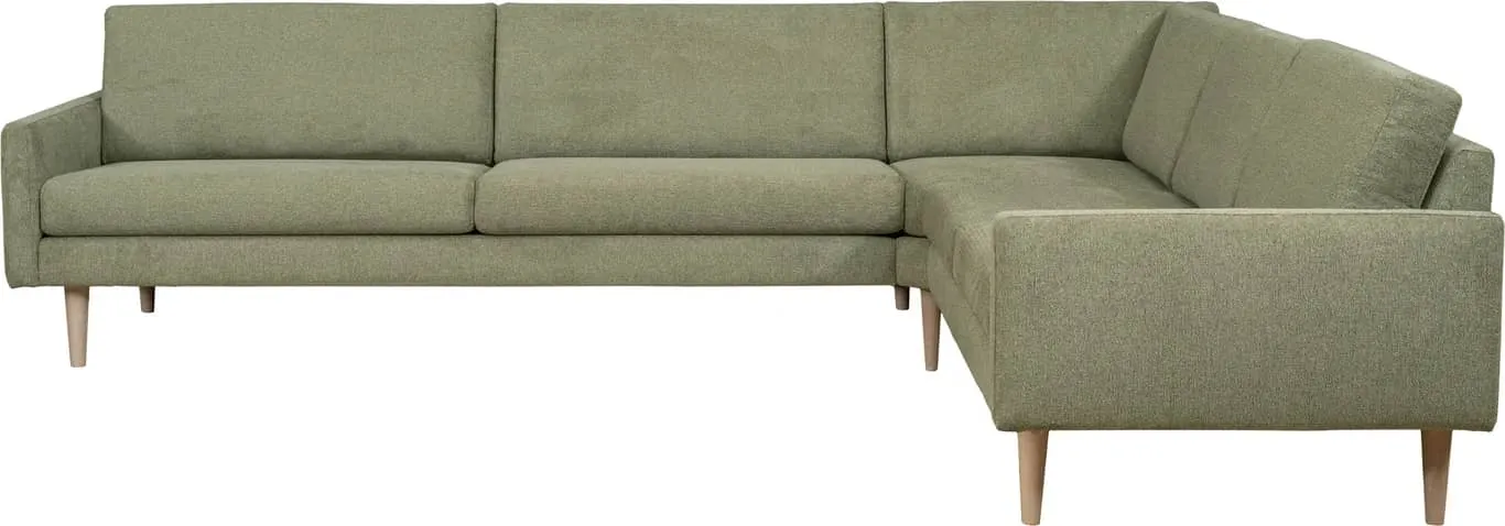 Hjellegjerde Høy hjørnesofa armlen 23 + 3,5 seter duo + lite hjørne + 2,5 seter + arm 23, stoff Perolly eucalyptus