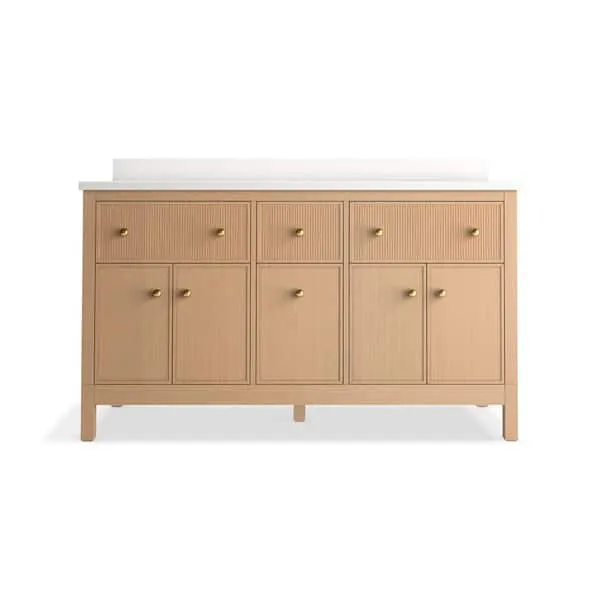 KOHLER Malin by Studio McGee 60 in. White Oak Bath Vanity with Bianco Bella Quartz Top