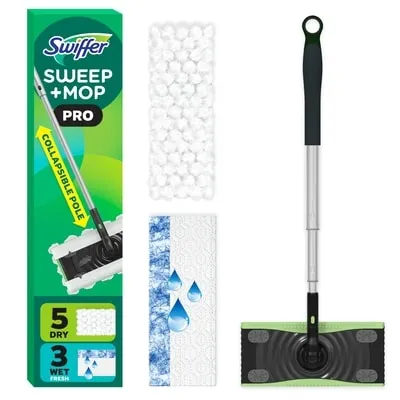 Sweep and Mop Pro, 2-in-1 Floor Mopping and Sweeping Kit, 1 Device, 5 Sweep Refills, 3 Mop Refills