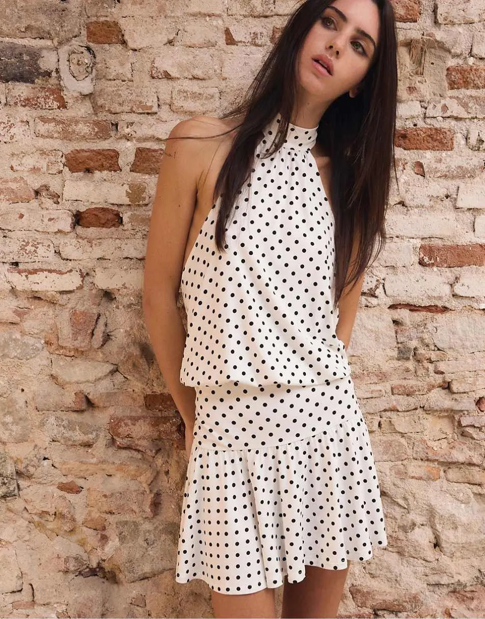 Stradivarius Halter dress in polka dot