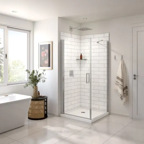 Manhattan 36L x 36W x 75H in. 2-in-1 Corner Shower Kit - Shower Enclosure with Corner Drain Shower Base and Glass Shower Door in Chrome (No Wall)