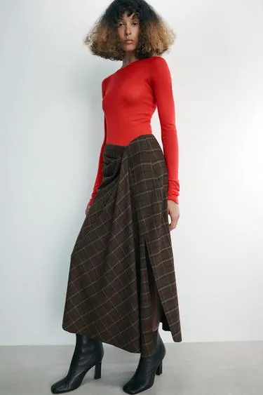 ZW COLLECTION DRAPED CHECK SKIRT