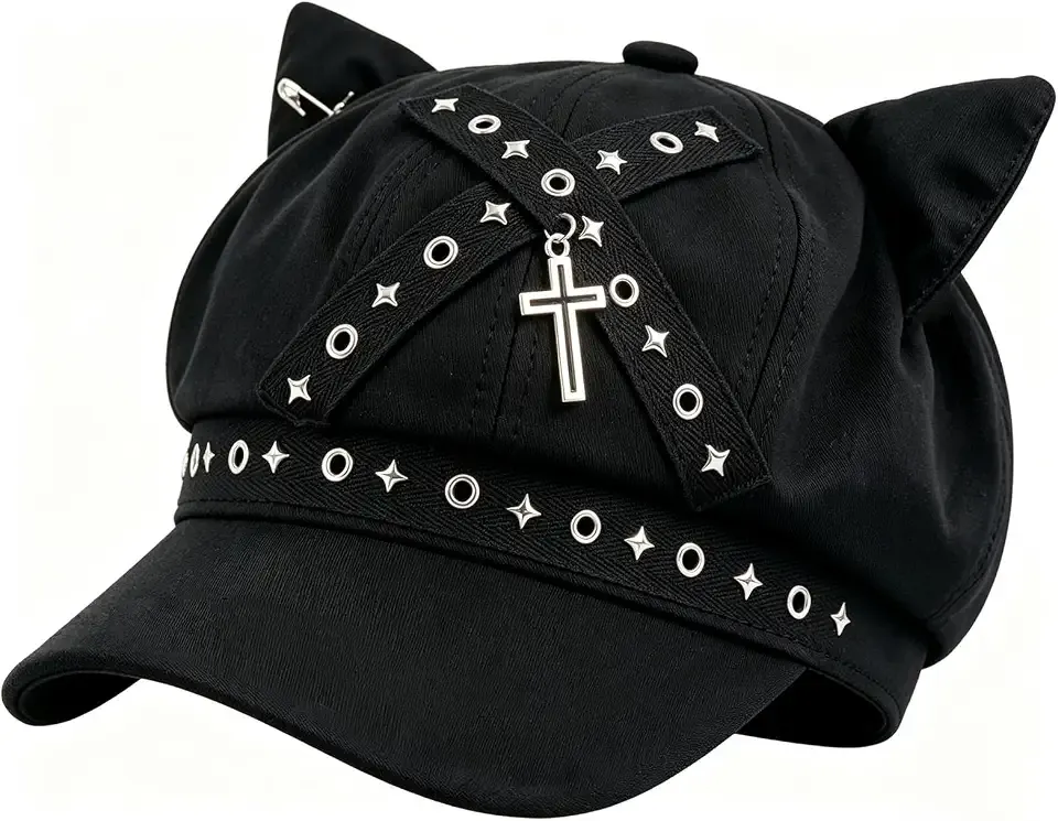 Y2K Gothic Cat Ear Hat Gothic Accessories Cat Beanie Streetwear for Women