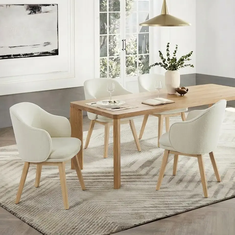 KISLOT Wooden Dining Chairs Set of 4, Fabric Barrel Upholstered Modern Dining Dining Room Chairs with Soild Wood Leg & Double-Layer Thick Cushion for Restaurant, Kitchen, Beige