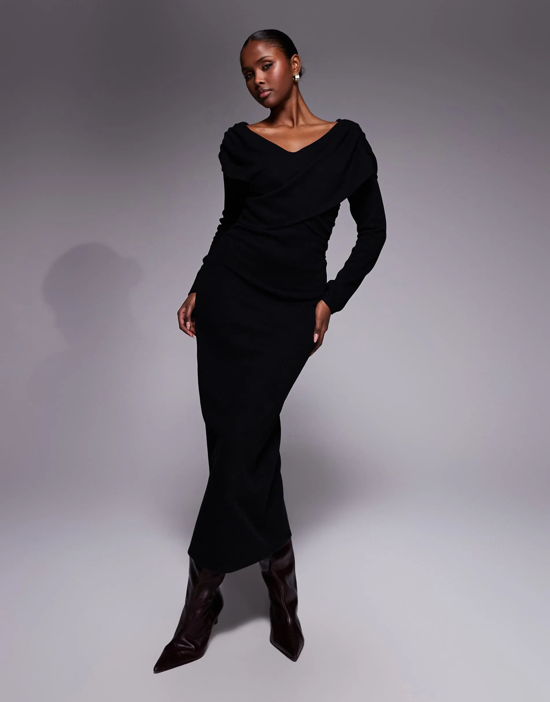 ASOS DESIGN supersoft wrap front midi dress in black