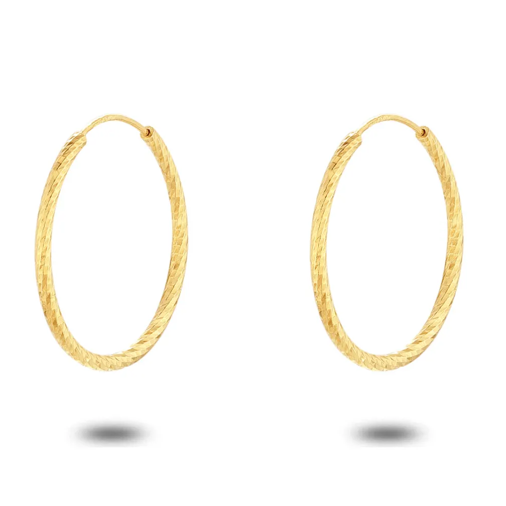 Oorbellen in 18kt verguld zilver, gebeitelde oorring, 23 mm