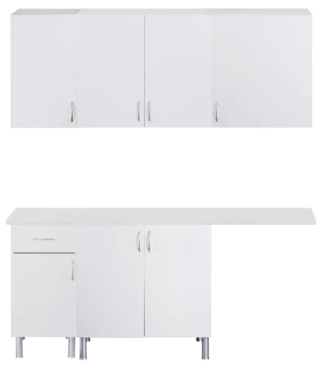 Mueble lavadero en kit Basic New blanco 180cm con 4 muebles altos y 3 bajos
