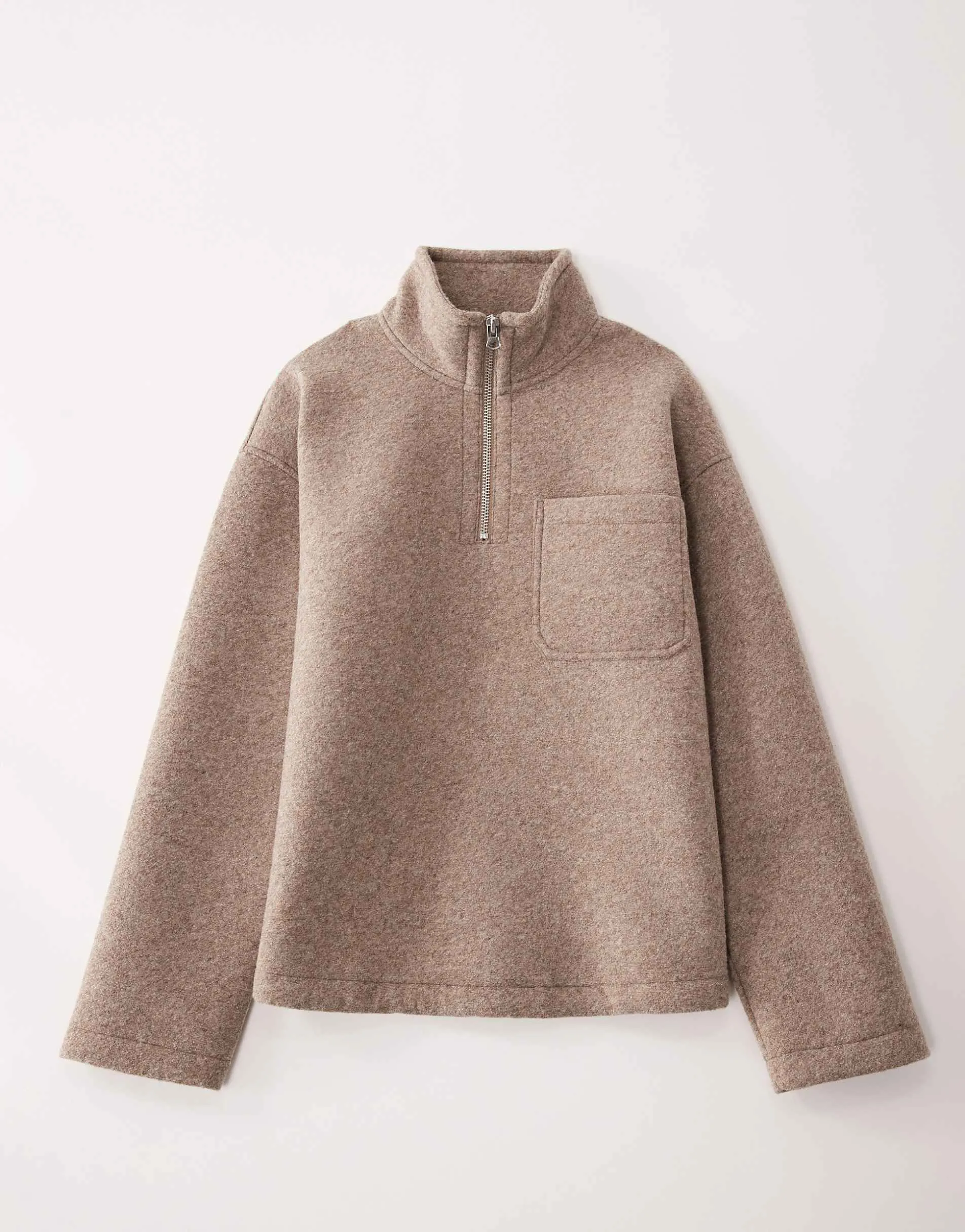 ASOS COLLECTIVE oversized super heavyweight scuba-style fabric quarter zip funnel in light brown - BROWN
