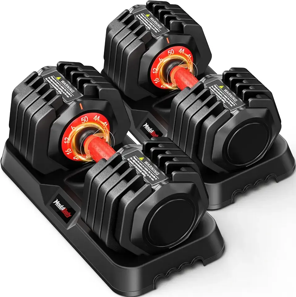 Adjustable Dumbbell Set Pair 25 lb or 50lb,10-in-1 Free Weight | 1-Second Dial Weight Adjustment,Space-Saving Design with Storage Base, Home Gym Strength Training Equipment